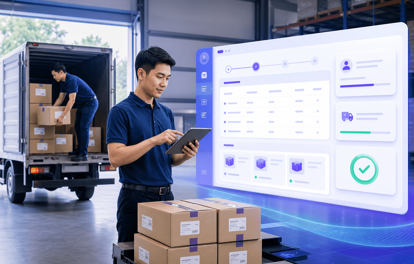Nhân viên nhận hàng và đối chiếu phiếu nhập trên SellWonder